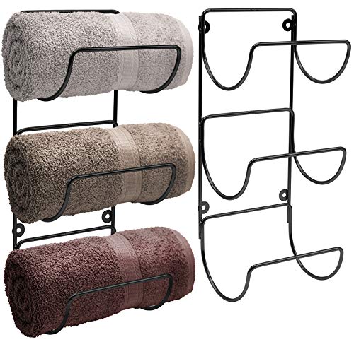 Sorbus Towel Holder for Bathroom Wall - 6 Level Wall Mounted Towel Rack Shelves for Rolled Bath Towels, Washcloths, Linens - Black Hanging Towel Racks for Bathroom, Spa, Salon, Towel Storage Organizer