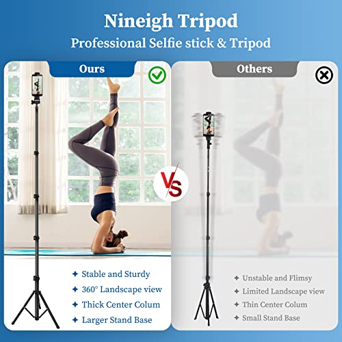 Nineigh Phone Tripod, 70" Selfie Stick Tripod Stand Cell Phone Tripods with Remote Phone Holder Carry Bag, Aluminum Alloy Selfie Stick Tripod, Compatible with iPhone Samsung GoPro Smartphone