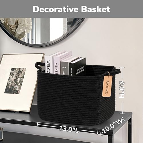 Goodpick Woven Basket, Storage Baskets for Shelves, Small Laundry Basket Pack of 3, Toy Baskets Storage Kids, Towel Baskets for Bedroom, Living Room, 13 x 10 x 9 Inches, Black