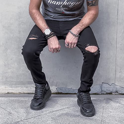 LONGBIDA Men's Slim Fit Ripped Stretch Skinny Jeans for Men, Distressed Tapered Leg Fashion Pants, Light Blue, 30