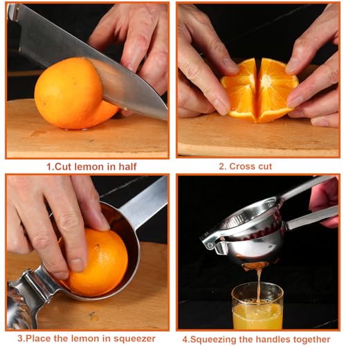 TEZZ Upgrated Extra Large Lemon Squeezer, Heavy Duty Handhelp Orange Juicer with 3.47'' extra big Filter Bowl, Stainless Steel Hand Press Citrus Juicer, Lime Squeezer Bar Tool, Manual Citrus Press