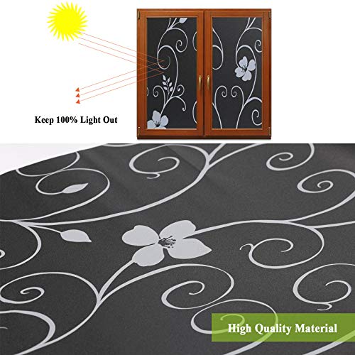 Iron Flower Total Blackout Window Film, Light Blocking Glass Door Film,Room Darkening Window Cling,No Glue/Heat Control/Anti UV for Day Sleep & High Privacy,11.8 inches by 78.7 inches