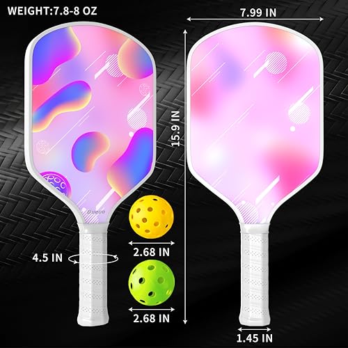 Bueuo Pickleball Paddles Set of 2,Pickleball Paddle Made with Fiberglass and Honeycomb Polypropylene - Includes 2 Paddles, 4 Balls, and Pickleball BagPink