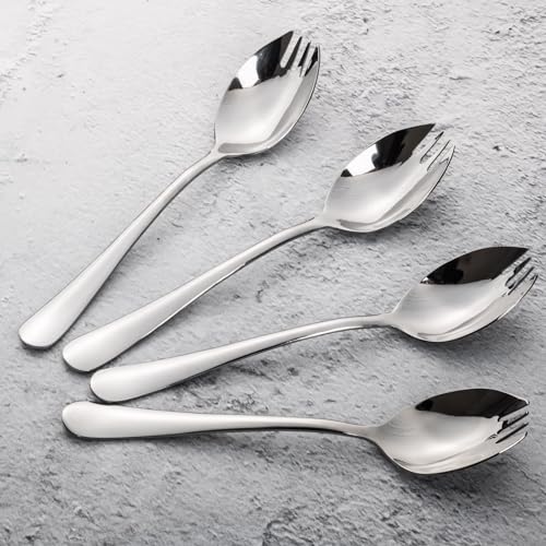 Alata Sporks, 4-Pack Food-grade Stainless Steel Sporks, 7.4 Inches Long Handle Salad Forks For Dessert, Ice Cream, Salad, Soup, Noodle, Spaghetti, Dishwasher Safe