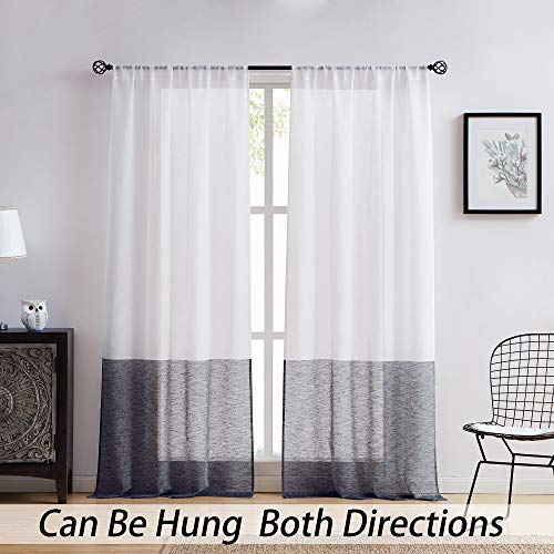 Central Park Black and White Stripe Sheer Color Block Window Curtain Panel Linen Drape Treatment for Bedroom Living Room Farmhouse 84 inches Long with Rod Pocket,2 Panel Rustic Living Panels