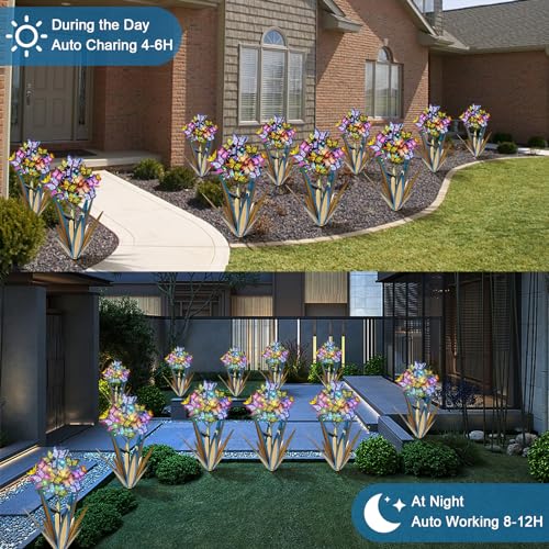 Homight Solar Metal Agave Butterfly Flower Stick Garden Sculpture Outdoor Gift Solar Garden Christmas Lights Swaying Butterfly Garden Lights Solar Outdoor (2 PCS Blue)