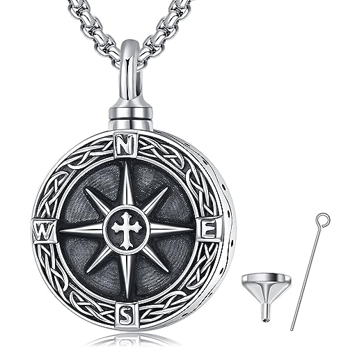 DRINSPER Compass Necklace for Men Women 925 Sterling Silver Celtic Compass Pendant Birthday Gifts for Her Him Celtic Knot Jewelry Christmas Gift for Men Birthday Gift