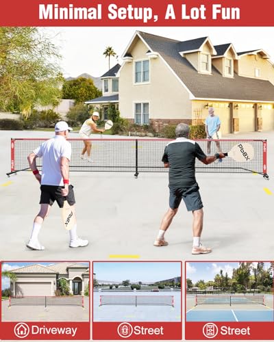 Choiana Pickleball Net Portable Driveway Pickleball Nets Outdoor Regulation Size Pickle Ball Nets w/6 Wheels, Court Lines, Durable Frame PE Knited Practice Net for Home Backyard Street