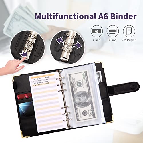 Budget Binder, A6 Marble PU Leather Binder, Money Organizer Cash Envelopes Budget Planner with 8 Zipper Cash Envelopes, 12 Expense Budget Sheets & 2 Letter Label Sticker for Budgeting, Saving Money