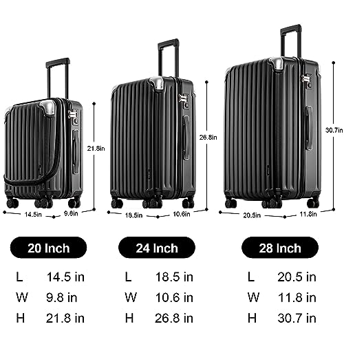LEVEL8 Grace Luggage Sets Hardshell Suitcase with Wheels, Sturdy Large Suitcase Tsa Lock 20 Inch Expandable Carry on 24 Inch 28 Inch Checked Luggage, 3-Piece Set (20/24/28), Black