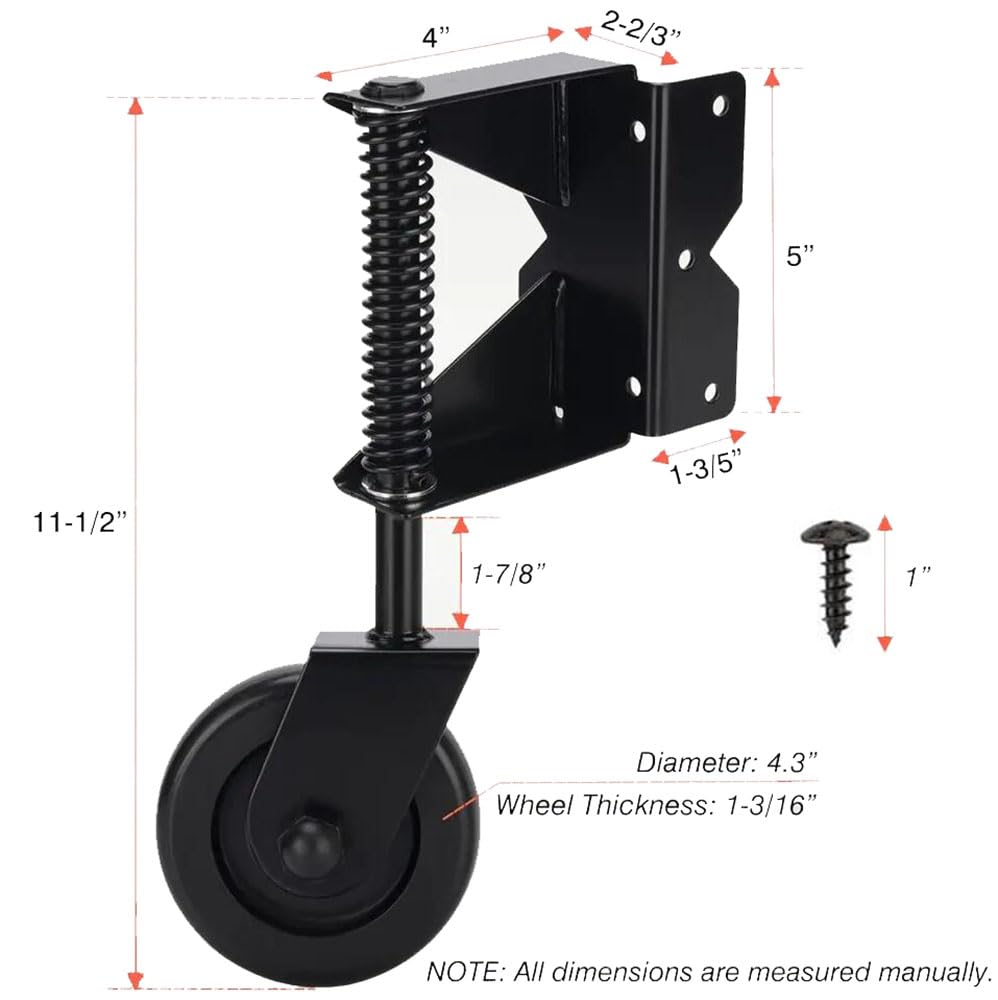 Gate Wheel for Wooden Gate, Gate Caster Wheel Spring Loaded for Metal Tube Swing Gate, Fence Gate Wheel for Gates Heavy Duty, Outdoor Vinyl Gate Rollers Kit, 220 Lbs Capacity, 4-Inch, Black