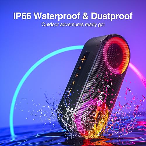 Rythflo Bluetooth Speakers, [Blod Bass & Dynamic Lights] Portable Wireless Speaker with 20W Powerful Sound, 24Hrs Playtime, Build-in MIC, IP66 Waterproof/Dustproof Blue Tooth Speaker