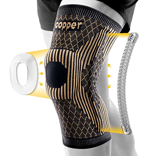 Copper knee brace for knee pain plus size with Side Stabilizers - copper compression Knee Sleeve for knee pain,arthritis pain and support-running knee brace-[Single] (Small)