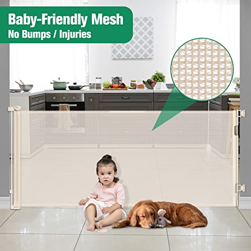 75 Inch Wide Retractable Baby Gate Retractable Dog Gate Indoor/Outdoor Retractable Gate, Long Baby Gate Wide Dog Gates for The House, Mesh Baby Gate Retractable Child Gates for Doorways/Stairs, Beige