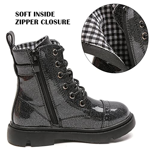 DADAWEN Boys Girls Glitter Ankle Boots Lace Up Waterproof Combat Boot With Side Zipper (Toddler/Little Kid/Big Kid) Hot Pink Glitter US Size 3.5 M Big Kid