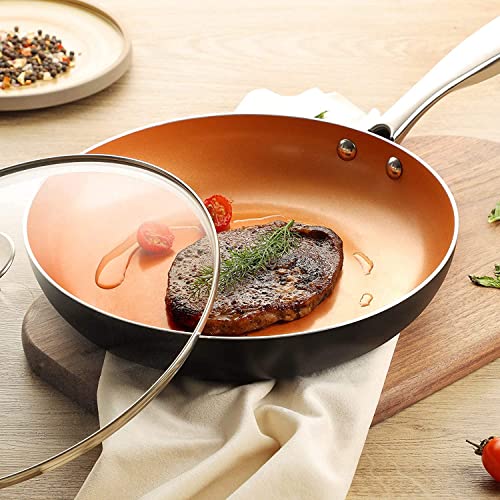 MICHELANGELO Frying Pan with Lid, Nonstick 8 Inch Frying Pan with Ceramic Titanium Coating, Copper Frying Pan with Lid, Small Frying Pan 8 Inch, Nonstick Frying Pans