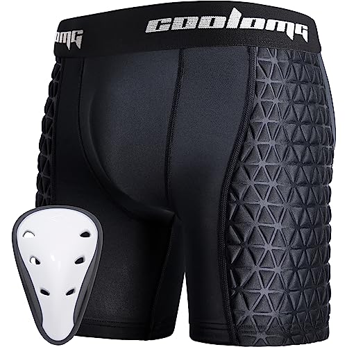 COOLOMG Boys Youth Baseball Sliding Shorts with Athletic Cup Padded Slider Short for Softball Football Lacrosse Hockey