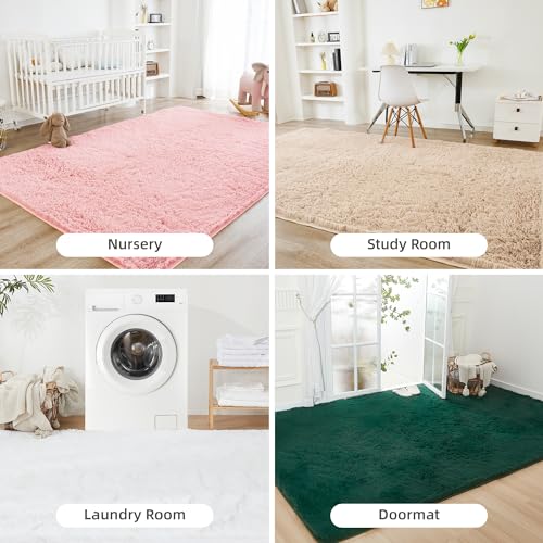 Litanika 4x4 Round Area Rug for Living Room Bedroom, Pink Shag Circle Rug for Nursery Kids Playroom, Cute Soft Plush Shaggy Faux Fur Girls Room Decor Carpet, Non-Slip, Non-Shedding Indoor Floor Rug
