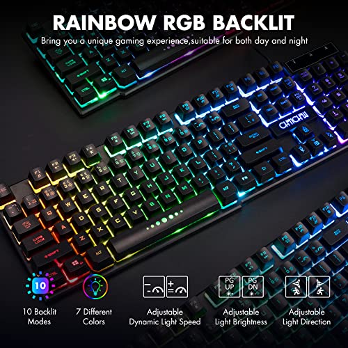 CHONCHOW Wired Gaming Keyboard for Mac PC PS5 PS4 Xbox One Gamers, RGB Backlit LED Mechanical Feel Keyboard with Multimedia Keys Number Pad, 104 Keys USB Desktop Computer Windows Keyboard (Black)