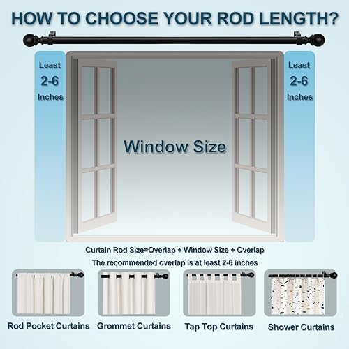 TEAKMAMA 1 Inch Black Small Curtain Rods for Windows 18 to 28 Inches(1.5-2.3ft), Heavy Duty Window Curtain Rods, Adjustable Decorative Curtain Rod with Ball Finials, 16''-28''