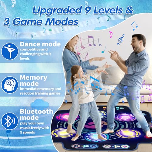 Dance Mat for Kids - Electronic Dance Pad with Light-up 6-Button & Wireless Bluetooth, Music Dance Game Mat with Built-in Music 9 Levels and 3 Modes, Birthday Gifts, Toys for Girls Ages 4-8, 8-12