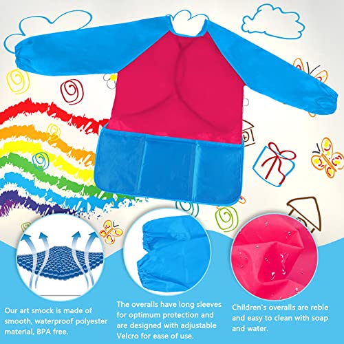 12Pcs Kids Art Smocks Toddler Smocks Waterproof Smocks for Kids Painting Colorful Children Aprons Artist Painting Smocks Long Sleeves With 3 Roomy Pockets for Kids Painting Supplies, Age 3-7 Years