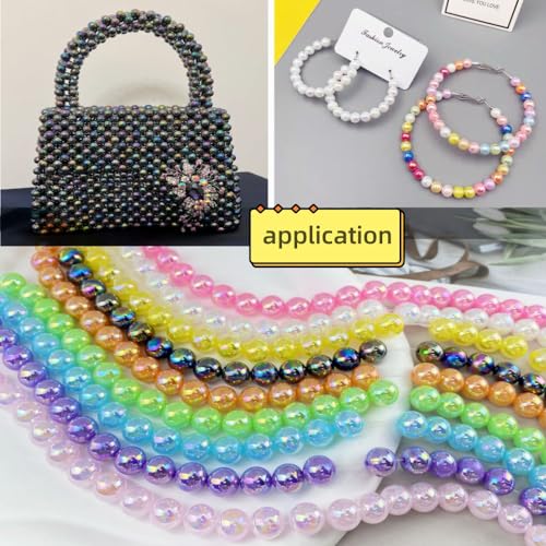 Jmassyang 200 Pieces 10mm Glossy Pearl Beads AB Color Round Plastic Acrylic Spacer Crafts Bead for DIY Necklaces Bracelets Earrings Jewelry Making Bead Curtains Home Decoration(Black AB)