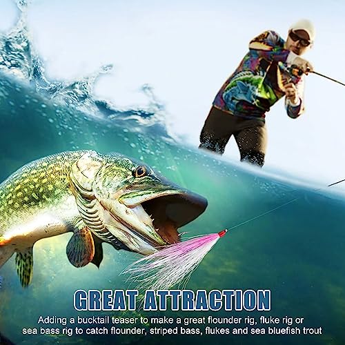 Fishing Bucktail Teaser Hooks,5pcs Saltwater Fishing Jig Teaser Lures with Carbon Steel Hooks Crystal Flash Flounder Rigs for Salmon Trout Sea Bass Steelhead