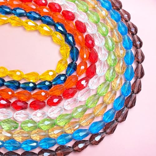 Tingoons 40 PCS 10x15mm Teardrop Crystal Glass Beads Faceted Shape Vertical Hole Loose Glass Beads DIY Handcrafte Bracelet Necklace Earring Jewelry Making(Multicolor)