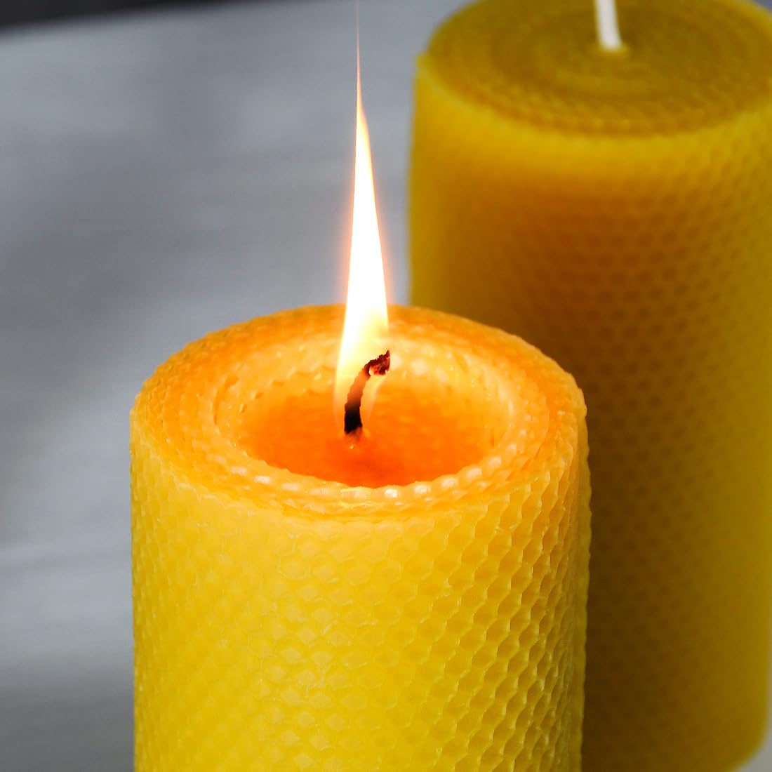 AGLARY 3PCS 3 * 6" Beeswax Pillar Candles, Large Handmade Pure Beeswax Rolled Candles, Unscented & Dripless & Smokeless,Original Color