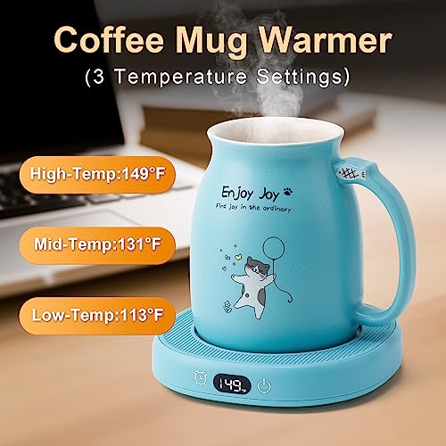 Bsigo Coffee Mug Warmer & Cute Cat Mug Set, Candle Mug Warmer for Home & Office, Electric Smart Coffee Warmer for Desk, Beverage Tea Coffee Cup Warmer with 3-Temp Settings, 8H Auto Shut Off, Blue