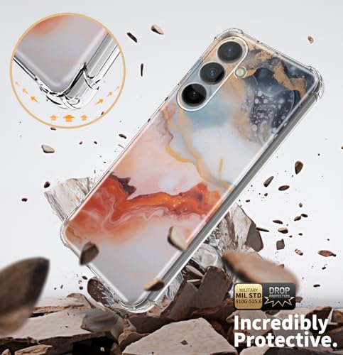 CLATUK for Samsung Galaxy S24 Case with Screen Protector, [Marble Slim]+[Anti-Drop Shockproof Protective] Soft TPU Women Stylish Phone Covers 6.4 Inch (Agate Gold)