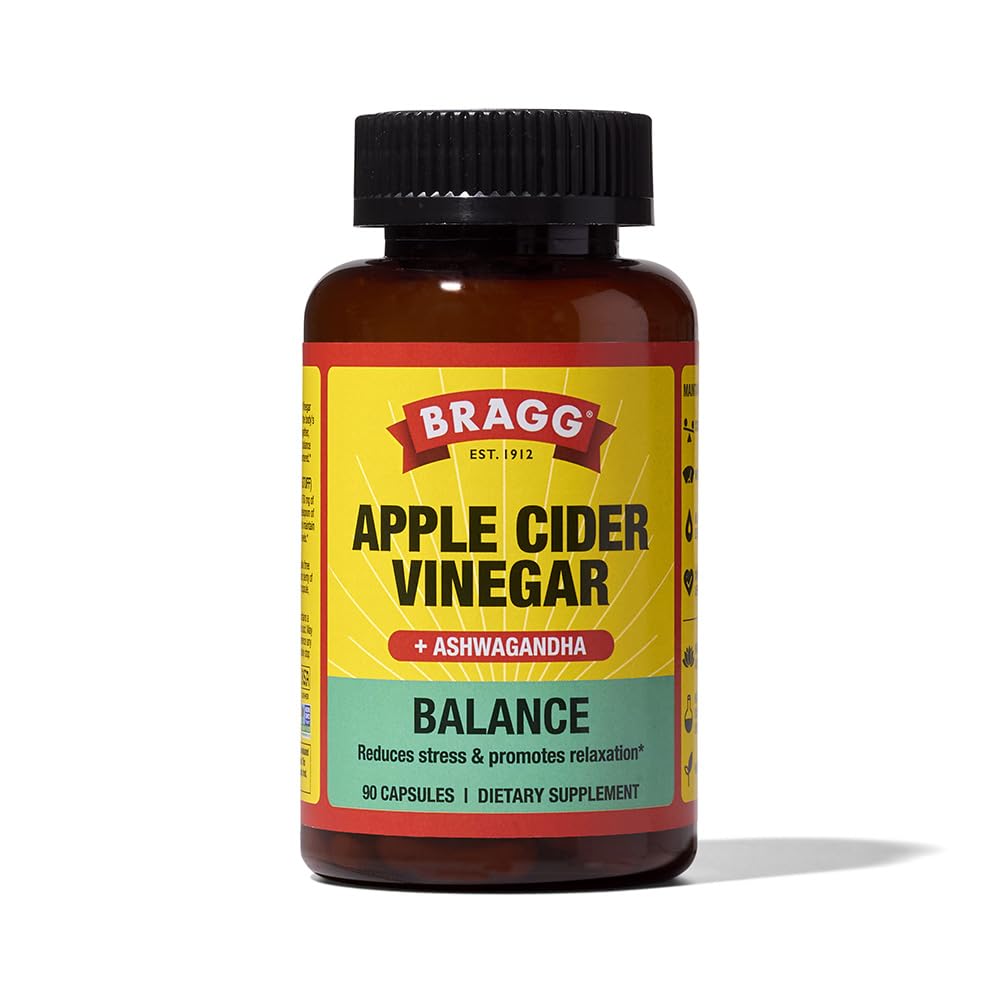 Bragg Daily Balance Apple Cider Vinegar and Sensoril Ashwagandha Capsules - 750mg of Acetic Acid – Energy & Weight Management Support - (90 Pills)