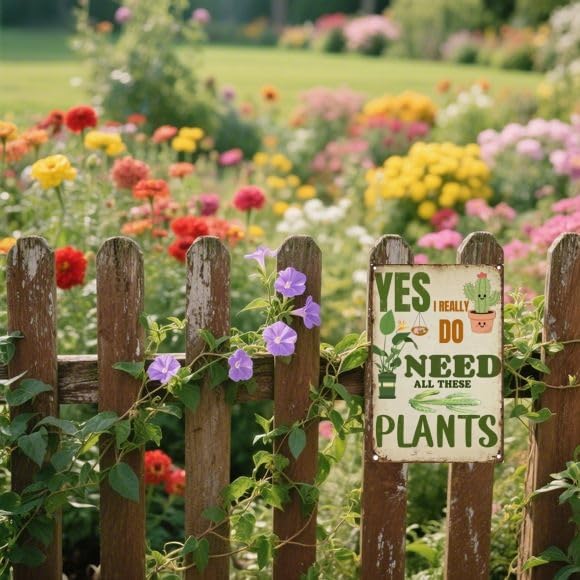 Carastora Funny Plant Lover Wall Sign – Retro Metal Tin Sign for Garden, Home, Kitchen or Greenhouse, Humorous “Need All These Plants” Decor, 8x12 Inch