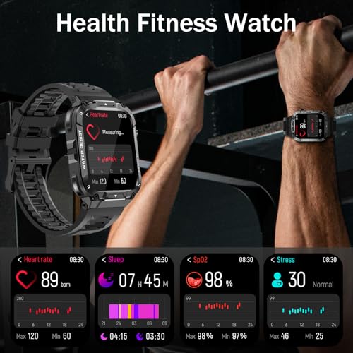 Hvlgmrc Military Smart Watch for Men 1.96 Inches Outdoor Sports Smartwatch with Answer/Make Call,Fitness Watch,Blood Oxygen,Heart Rate and Sleep Monitor Compatible with iPhone and Android Phones