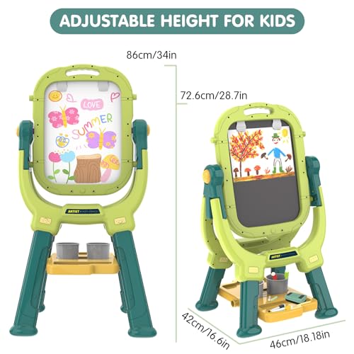 Ylovetoys Easel for Kids, Toddler Art Easel Adjustable Standing, Magnetic Double Sided Easel with Painting Accessories Gift for Boys and Girls (Green)