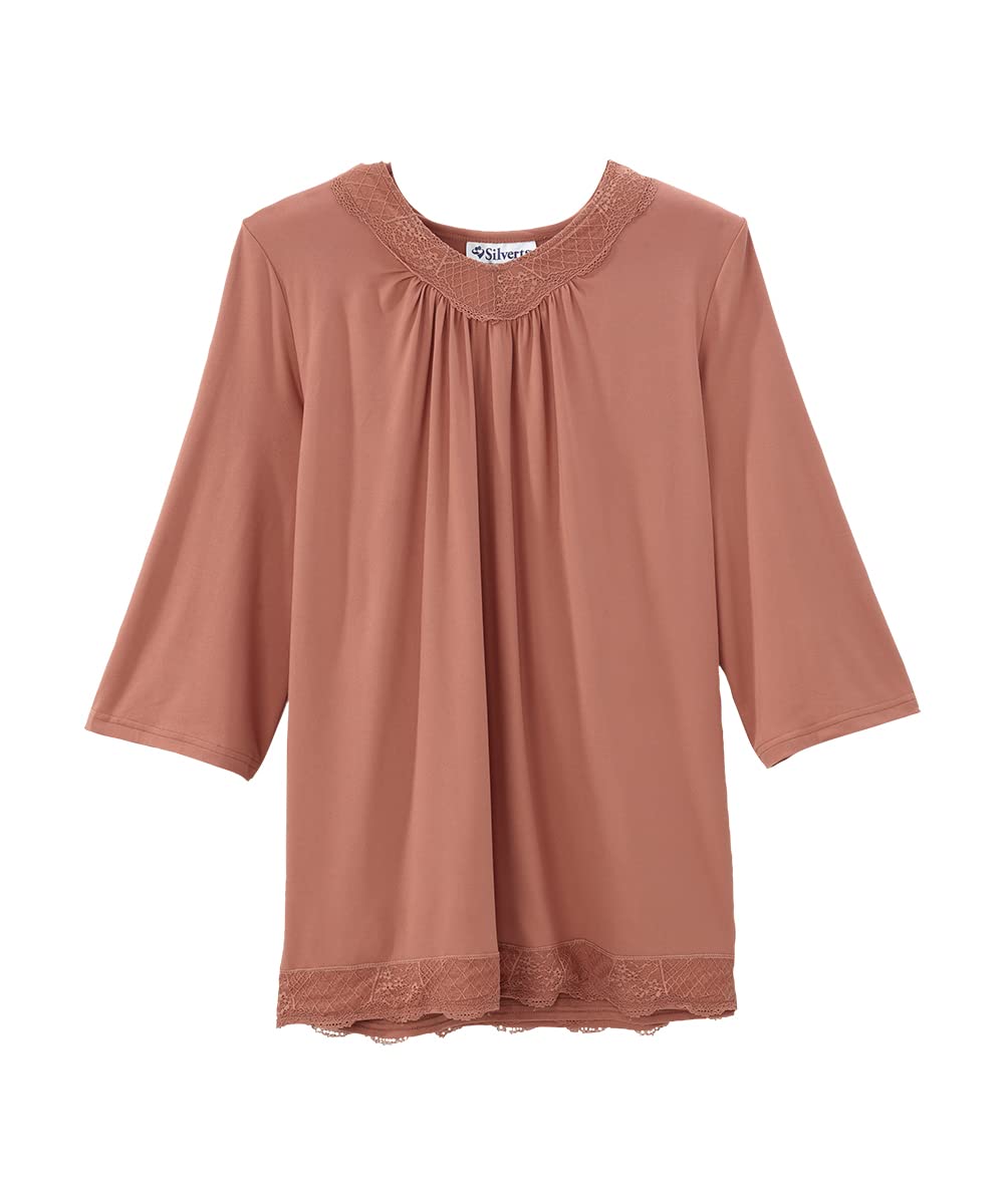 Women’s Open-Back Adaptive No-Peek Lace V-Neck Top - Rose Clay SMA