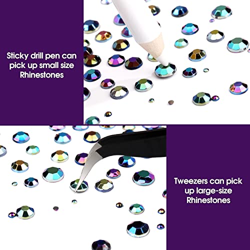 2 Boxes Flat Back Rhinestone&Pearls Kits for Nail Art, Face Makeup and Craft,Flatback Half Round Pearls White and Beige Color+ Black AB Crystal with Pickup Pencil and Tweezer
