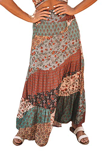 Happy Sailed Womens Retro Boho High Waist Elastic Waist A Line Flowy Long Maxi Beach Skirts with Pockets White Medium