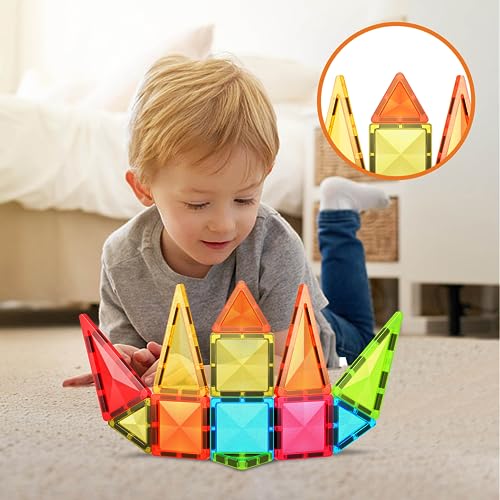 PicassoTiles Magnet Tile Building Blocks Mini Diamond Series Magnetized Toy Travel Size Compact Portable Magnetic Construction Block STEM Sensory Toy Early Education Learning Kids Ages 3+ PTM12