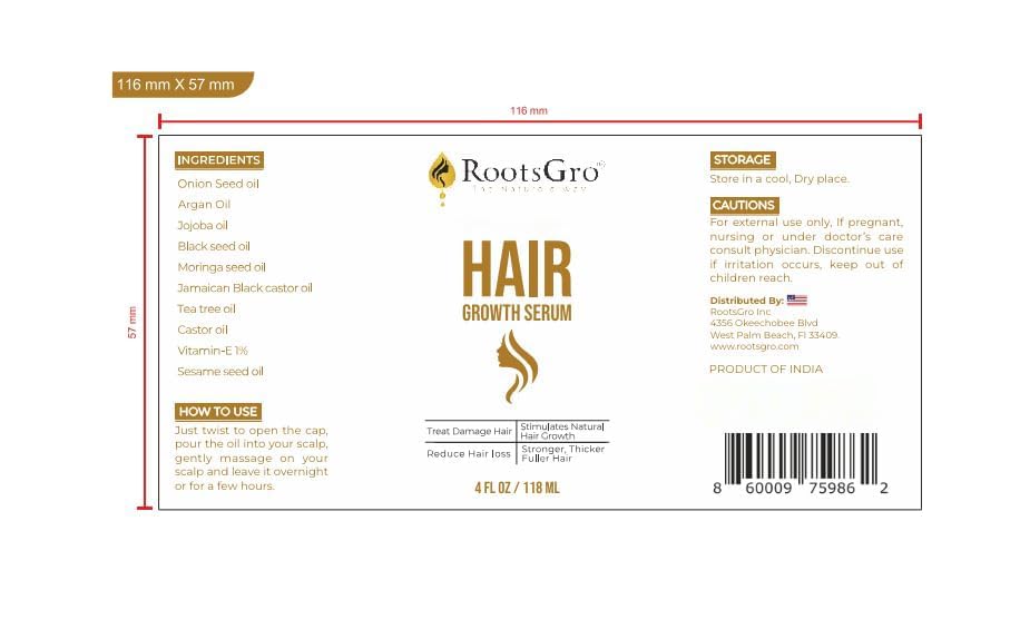 RootsGro 100% Natural Hair Growth Serum - Potentially Supports Hair Repair, Nourishes for Thicker, Fuller Hair - Infused with Argan, Jojoba, Castor Oils - Ideal for Daily Hair Care Routine - 4oz