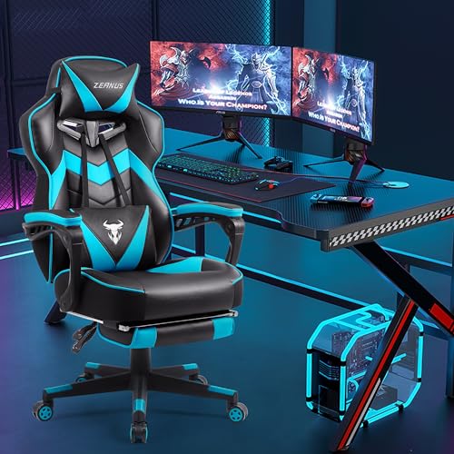 Zeanus Gaming Chairs for Adults,Recliner Computer Chair with Footrest,Massage Gaming Chair,High Back Gaming Desk Chair,Ergonomic Gaming Computer Chair,Office Gamer Chair Recliner,Racing Gaming Chair,Black