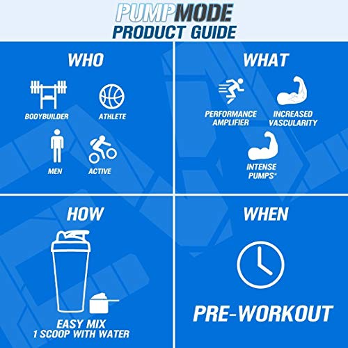 EVL PumpMode Nitric Oxide Supplement - Nitric Oxide Booster Pump Pre Workout Powder with Glycerol and Betaine for Muscle Recovery Growth and Endurance - Stim Free Pre Workout Drink (Blue Raz)