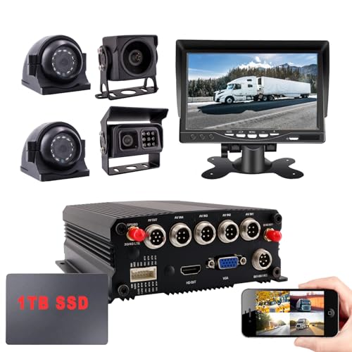 JOINLGO (1TB SSD Included) 4-CH GPS WiFi 1080P Vehicle Truck DVR Black Box Video Recorder Kit Live View on Phone/Web with 4pcs Waterproof IR Metal Car Camera Motion Detection for Fleet/RV/Bus