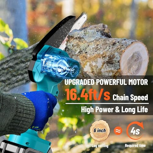 Seesii Mini Chainsaw 6-inch w/3x Big Batteries, Battery Chainsaw 2.62lbs, Mini Chainsaw Cordless Tool Set w/Case, Handheld Electric Power Chain Saw with Safety Lock for Tree Trimming Wood Cutting