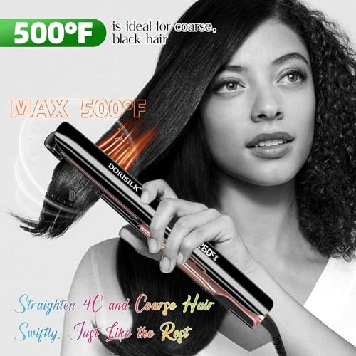 DORISILK 500 Degree High Temp Professional Hair Straightener，30s Fast Heating Ceramic Flat Iron ，2 in 1 Hair Straightener and Curler，Plasma Flat Iron Get Frizz-Free ，Dual Voltage for Travel Using