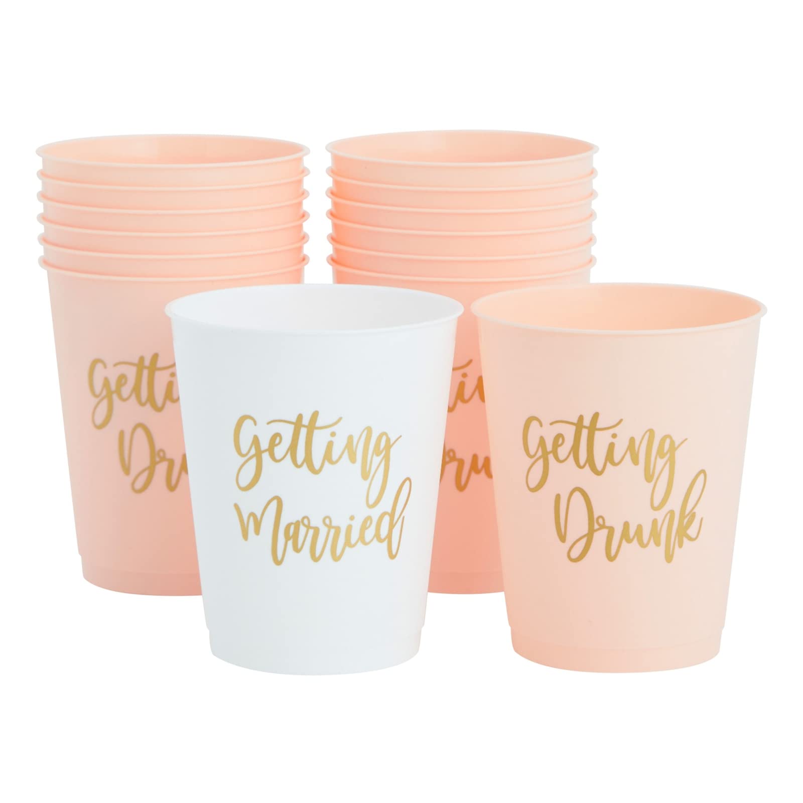 Sparkle and Bash 15 Pack Reusable Bachelorette Party Cups, 16 Oz, Plastic Tumblers for Bridal Shower or Getting Married, White and Pink