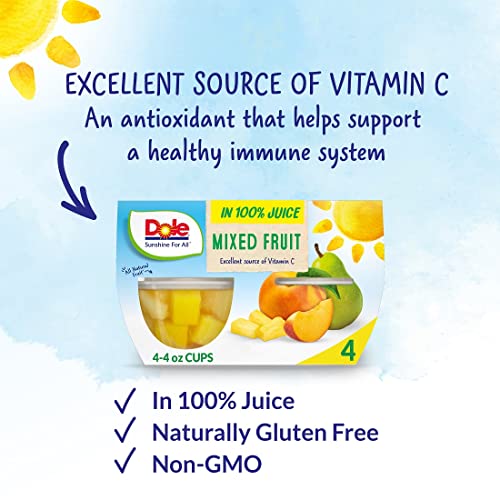 Dole Fruit Bowls Mixed Fruit in 100% Juice Snacks, 4oz 24 Total Cups, Gluten & Dairy Free, Bulk Lunch Snacks for Kids & Adults