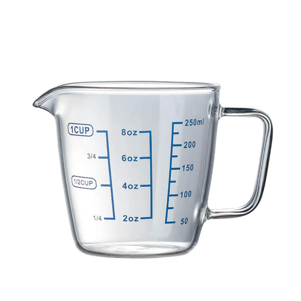 250ML Glass Measuring Cup, Heat-Resistant Borosilicate Glass Graduated Beaker Mug with Handle for Milk, Wine, Hot or Cold Liquid, Microwave, Oven Safe