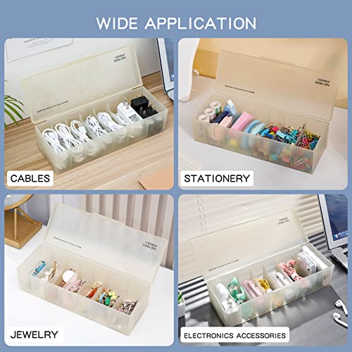 Yesesion Plastic Cable Organizer Box with Lid and 7 Compartment, Large Cord Management Storage Case, Electronics Accessories Organizer for Home Office Desk, Drawer, Phone Charger, Wires (White)